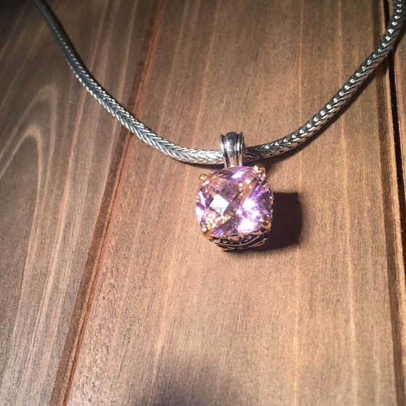 Vintage silver plated necklace with pink swarovski - Picture 6 of 8